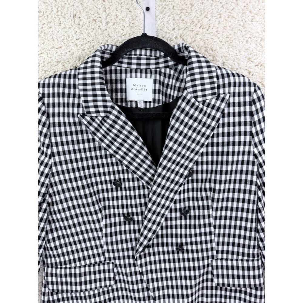 Anthropology Maison d'Amélie Blazer Large Black White Gingham Double Breasted - Picture 6 of 12